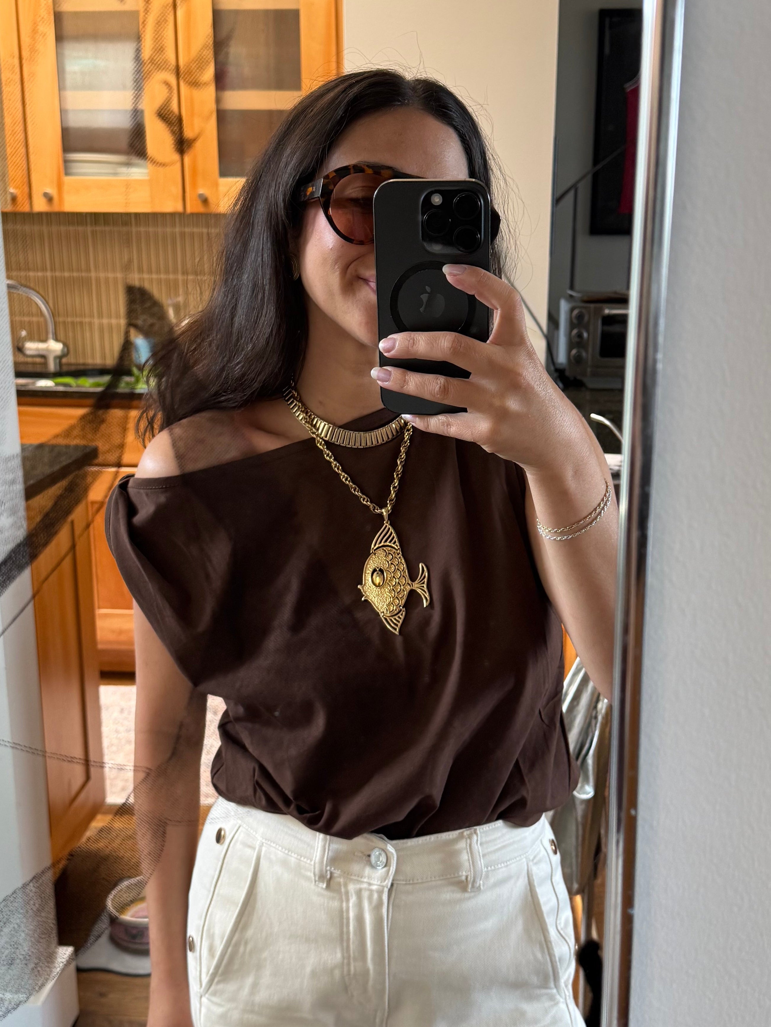 Brown Tank Top with Asymmetrical Side Twist