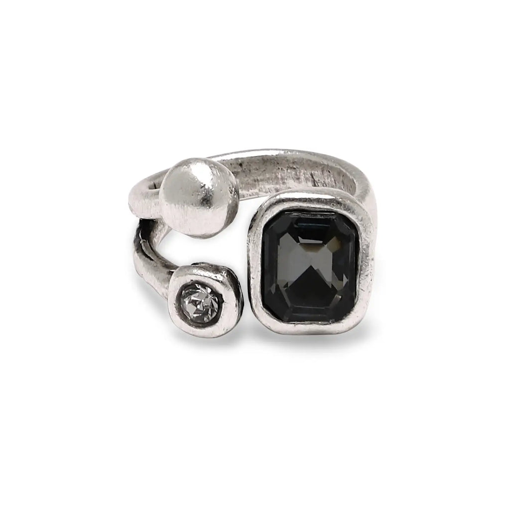 Handmade Smoky Crystal Brass Ring