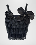 Rosette Ruffle and Lace Tank Statement Top