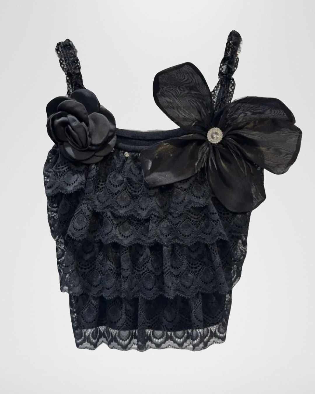 Rosette Ruffle + Lace Tank Top
