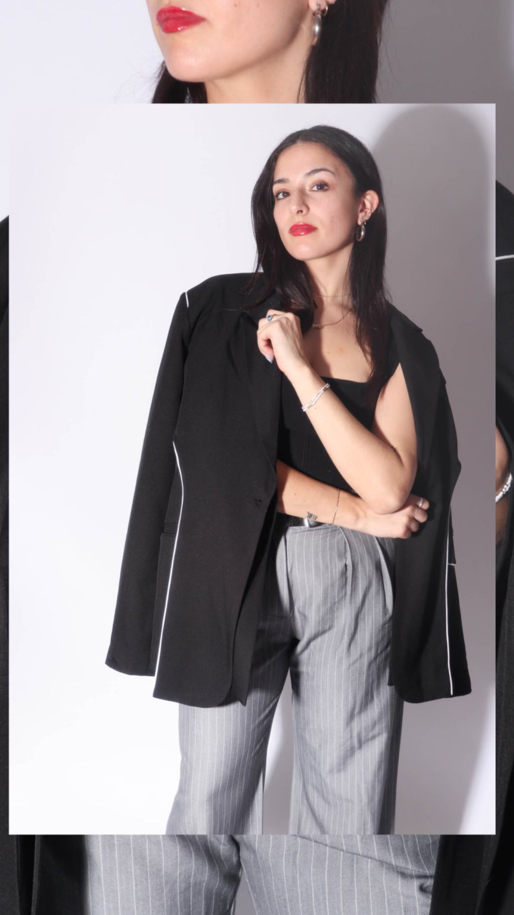 Veronica Blazer | Black Lapel Blazer with Trim Contrast