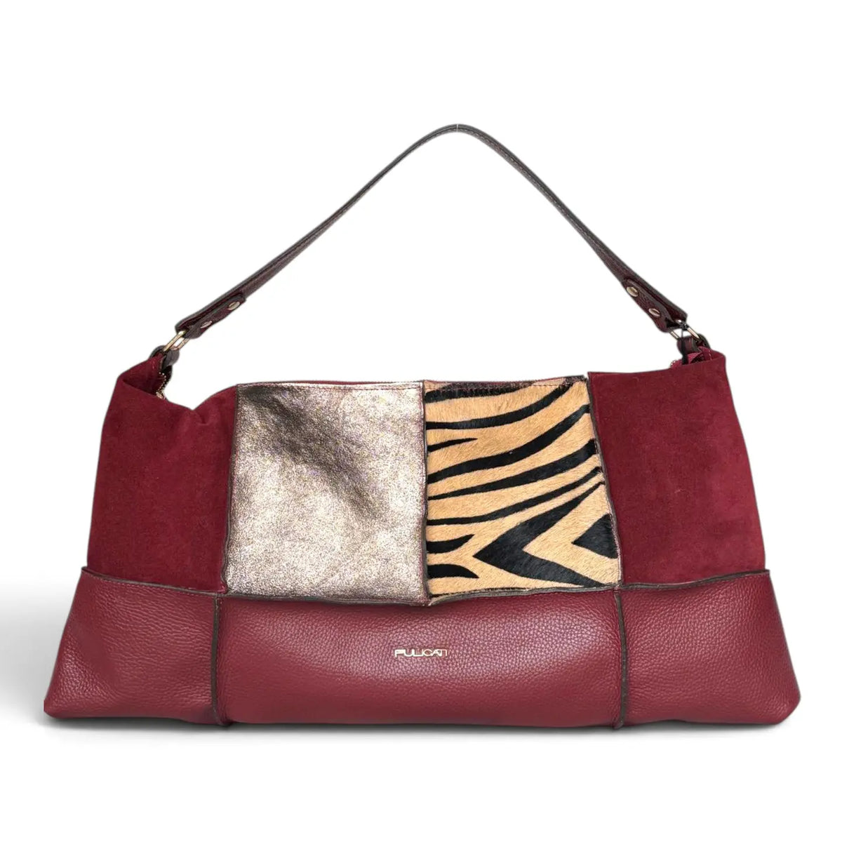 Cherry Red Patchwork Bag in Dollaro Leather, Suede and Pony Hair
