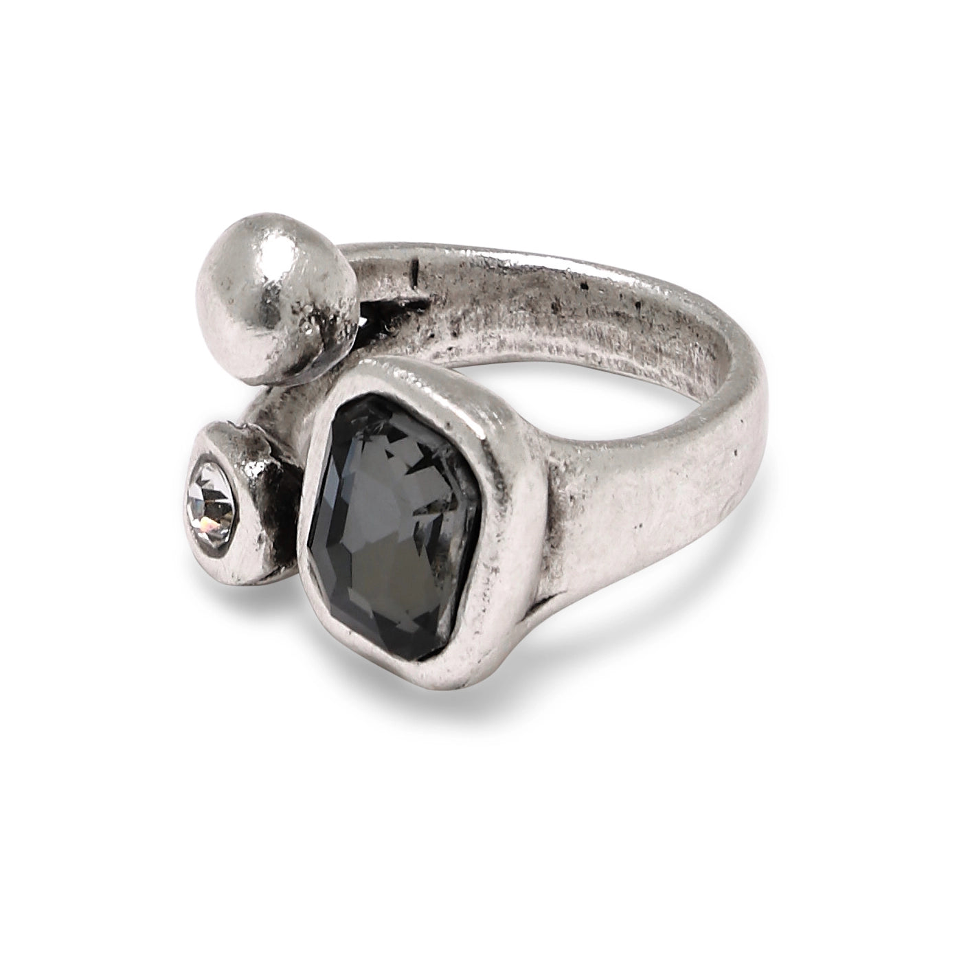 Handmade Smoky Crystal Brass Ring
