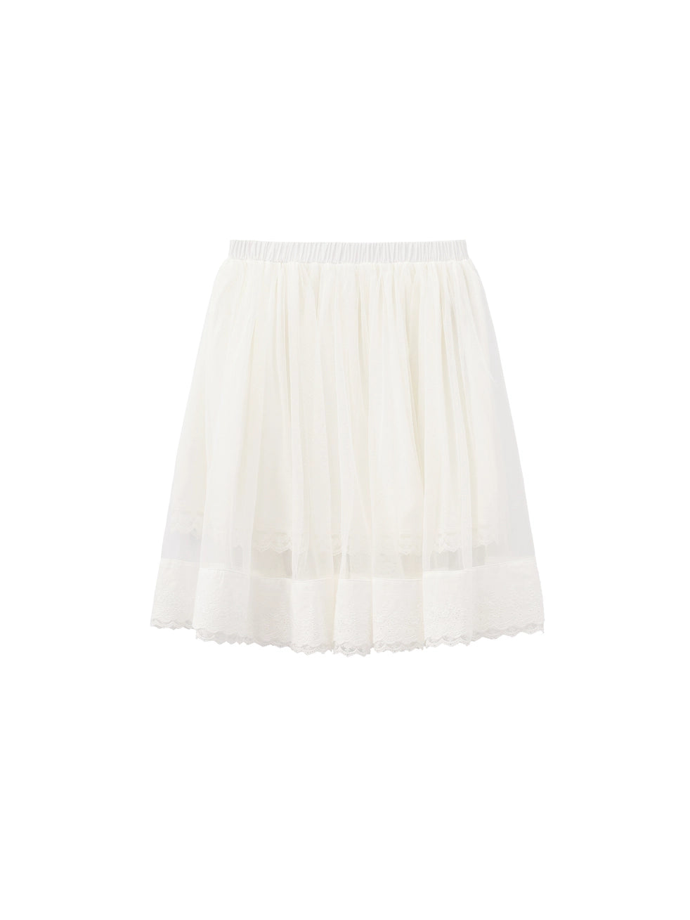 Lace-Up Mesh White Midi Skirt