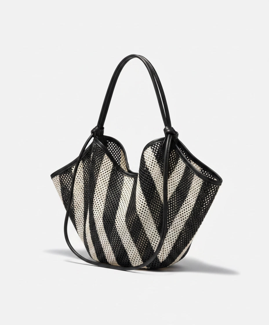 Woven Black and White Stripe Shoulder Bag