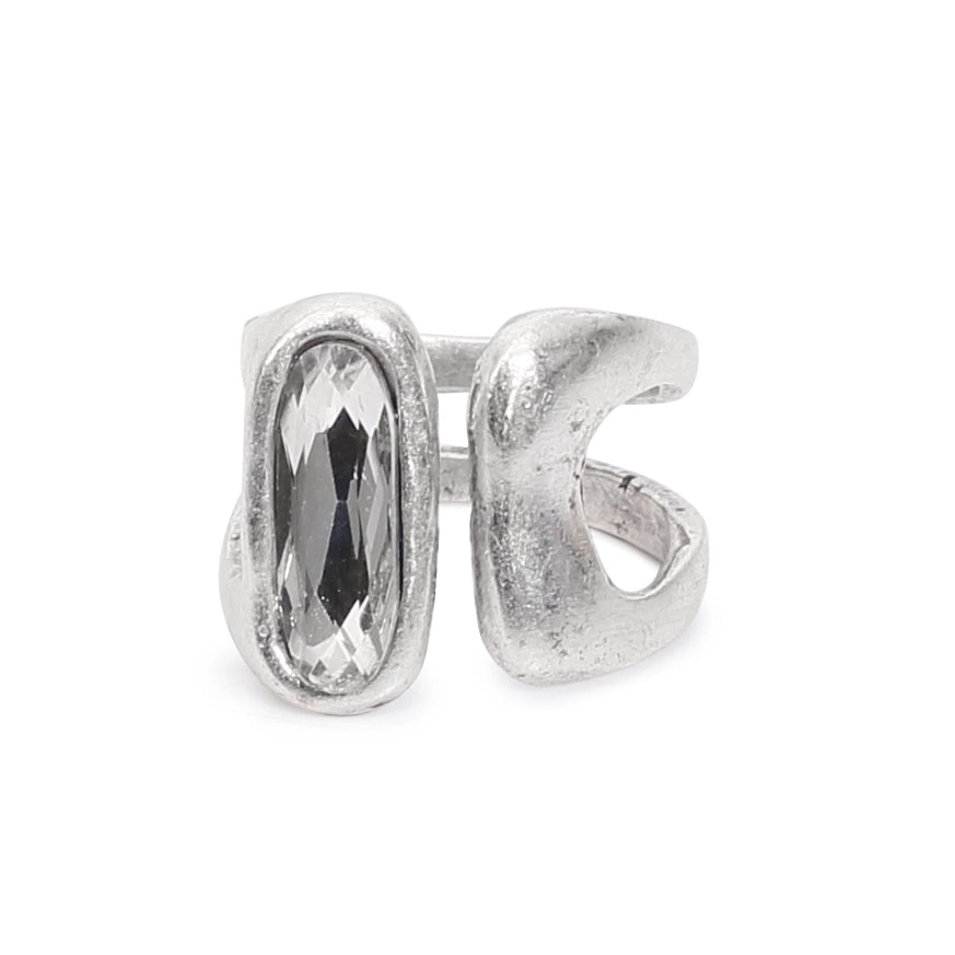 Handmade Clear Crystal Asymmetrical Brass Ring