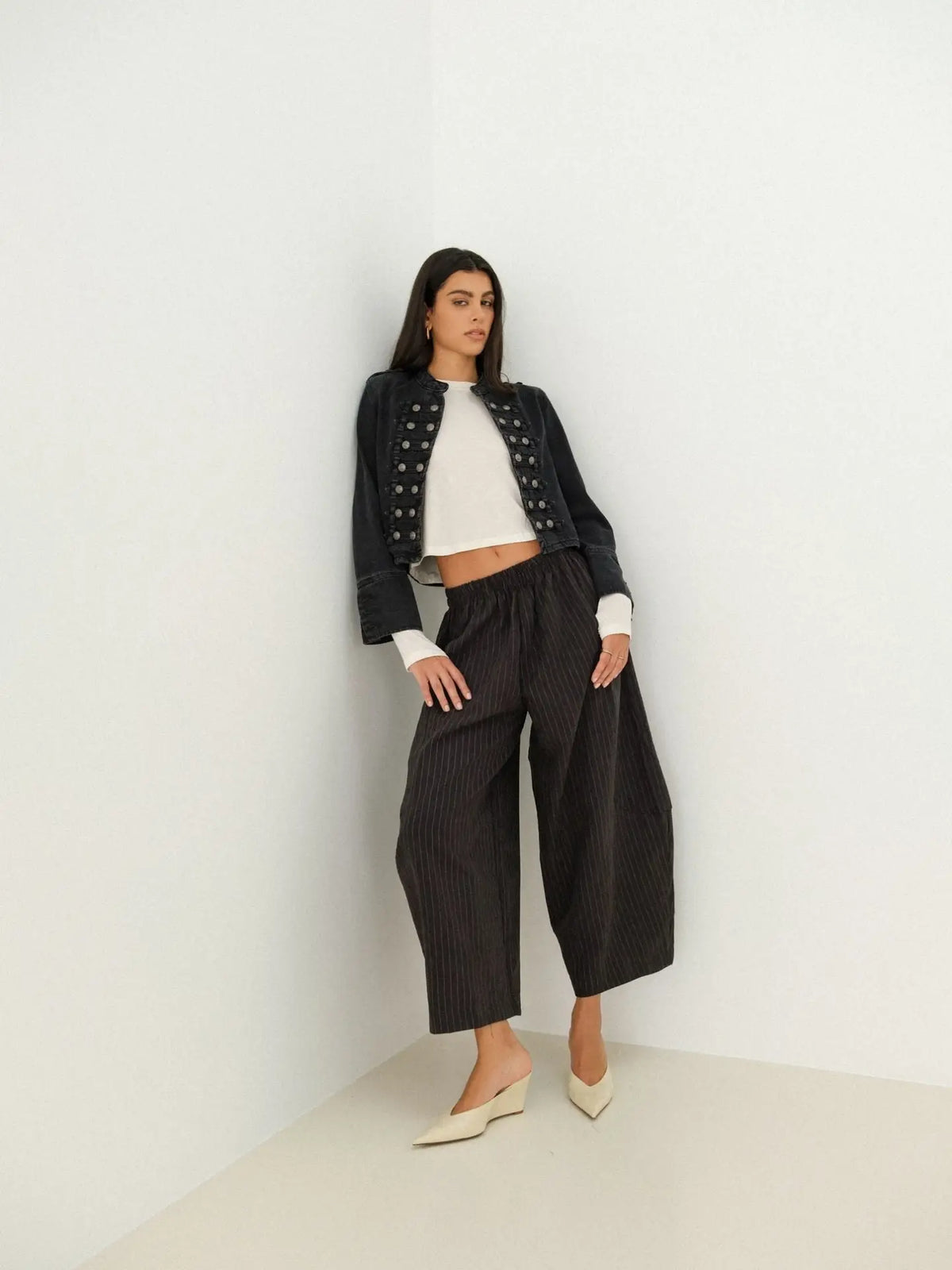 Samuel Trousers | Horseshoe Striped Black Trouser Elastic Waist Pants