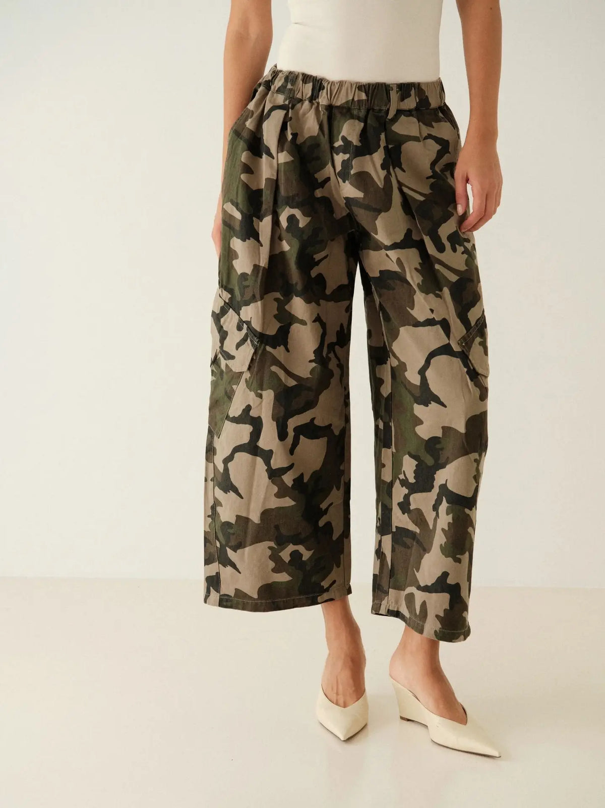 Nino Pants | Camo Cropped Wide Leg Horseshoe Bottoms