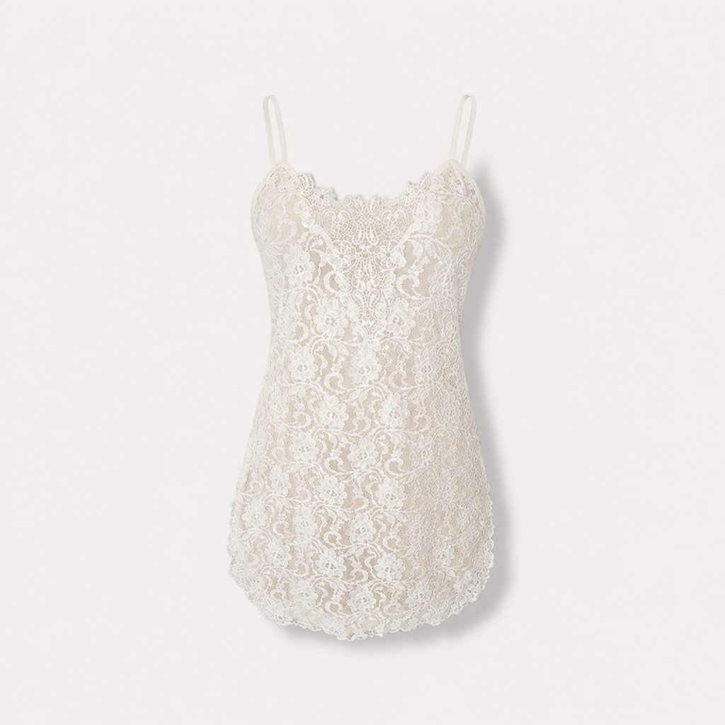 Cream Vintage Lace Tank Top Slip Dress