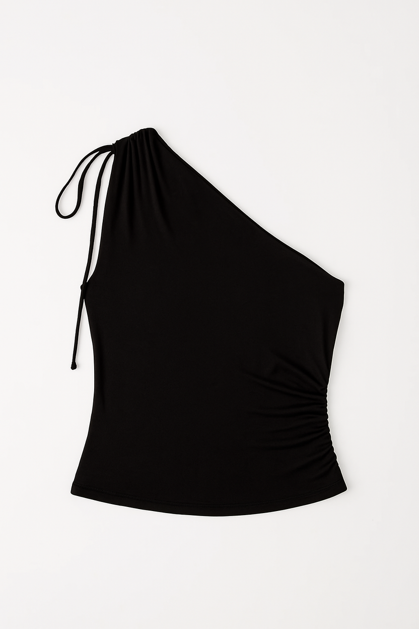Sophia Top | Black Rouched One Shoulder Tie Top main image 1