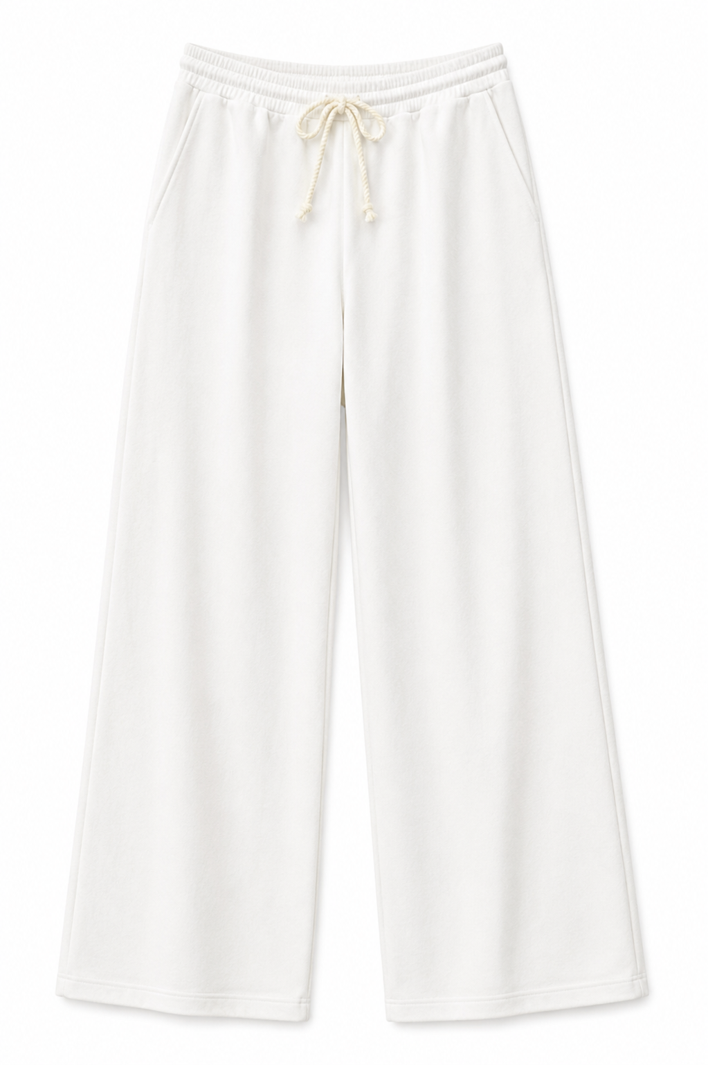 Eve Pants | White Cotton French Terry Wide Leg Pants
