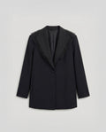 Lightweight Linen Blazer with Sheer Organza Ruffle Collar