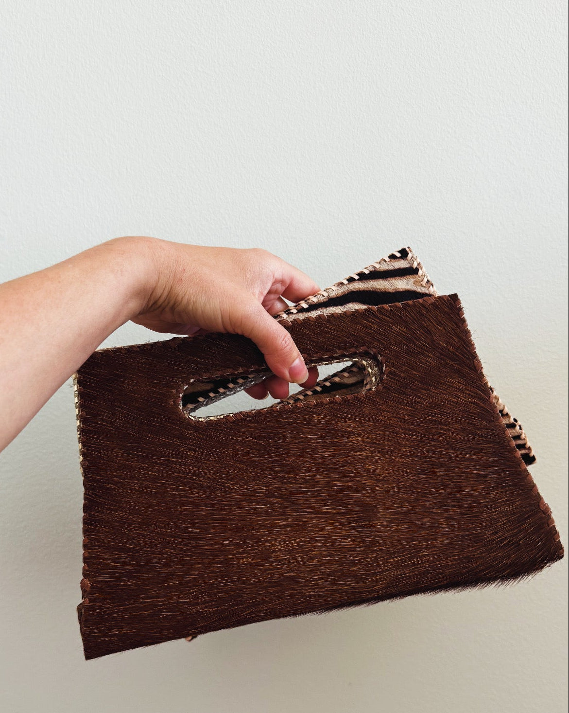 Mia Clutch Brown Cowhide Hair on  Leather