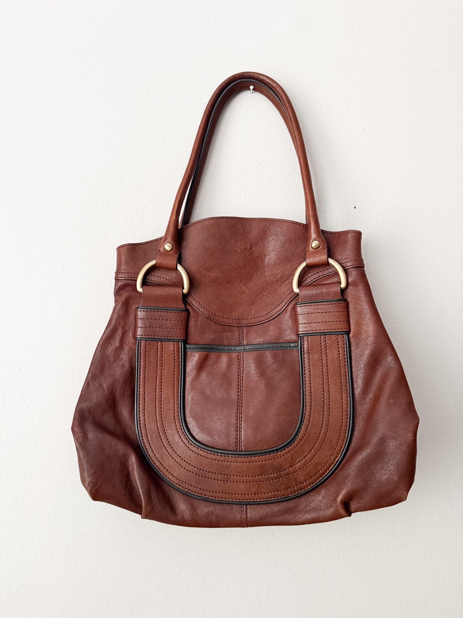 Vintage Large Brown Bag with Black Trim Detail