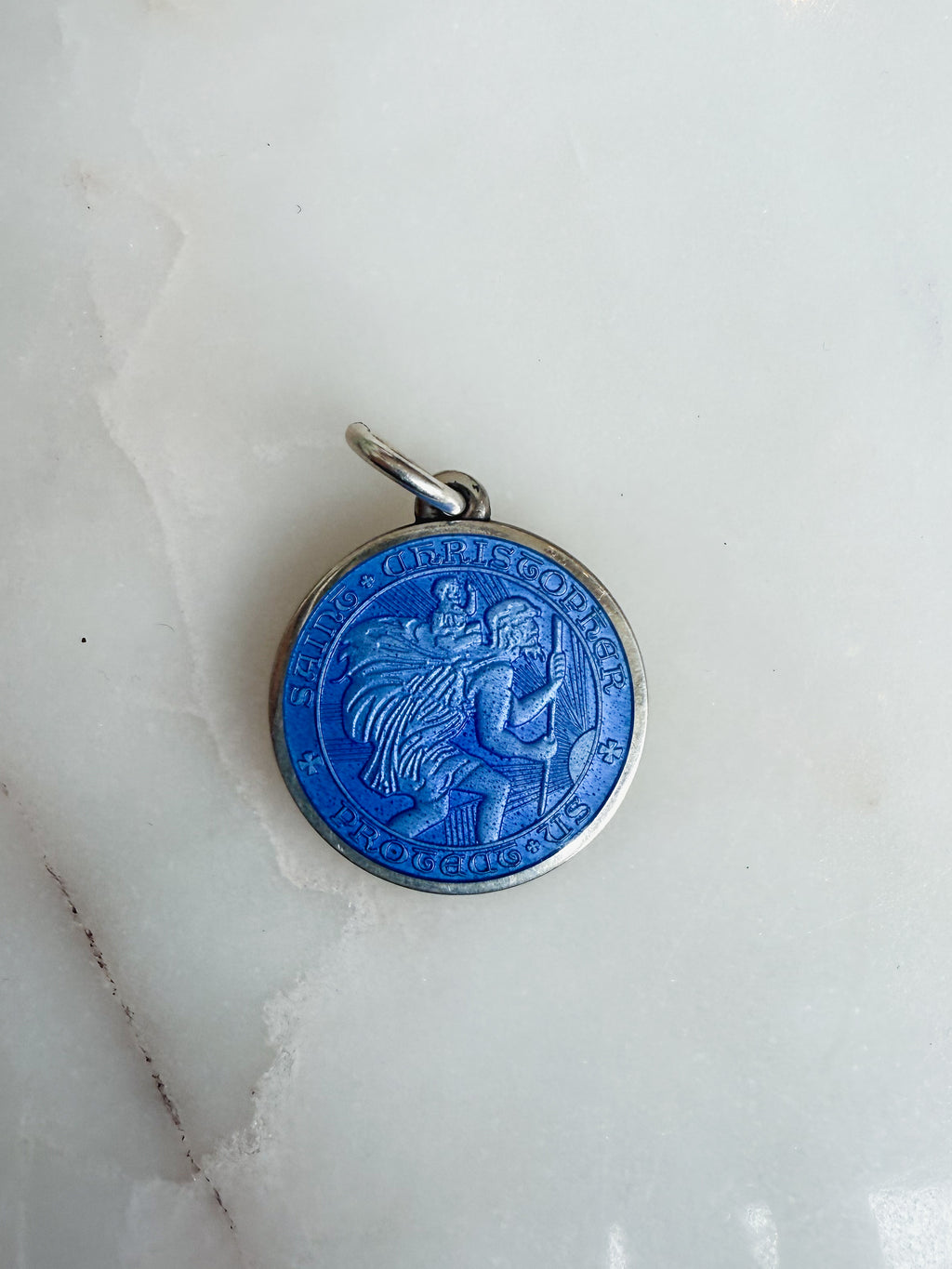 Vintage Sterling Enamel Pendant, Old St. Christopher Medal