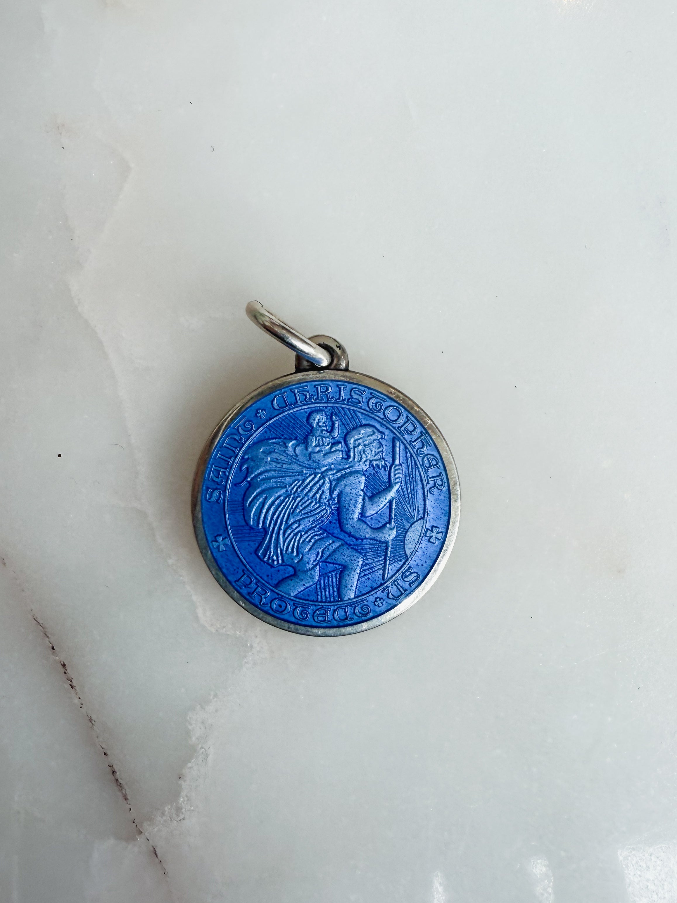 Vintage Sterling Enamel Pendant, Old St. Christopher Medal