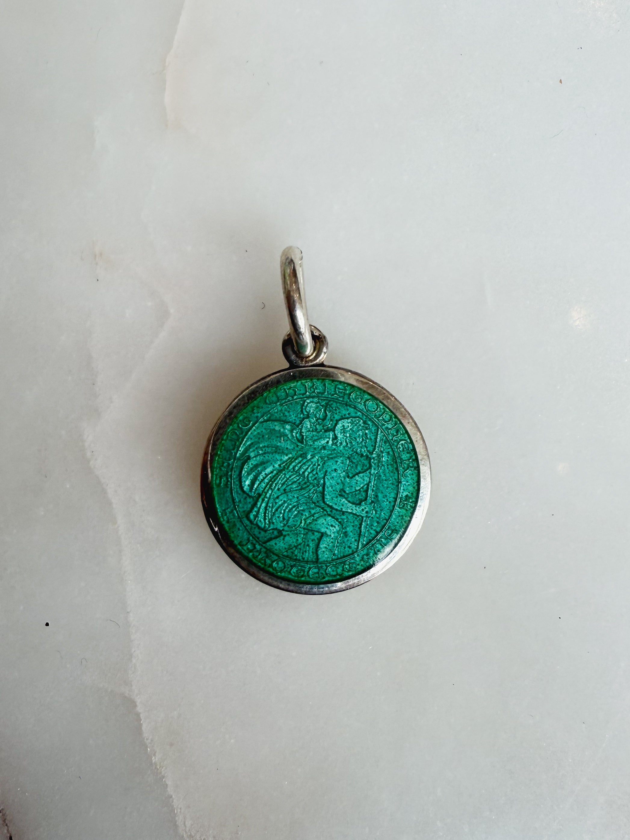 Vintage Sterling Enamel Pendant, Old St. Christopher Medal