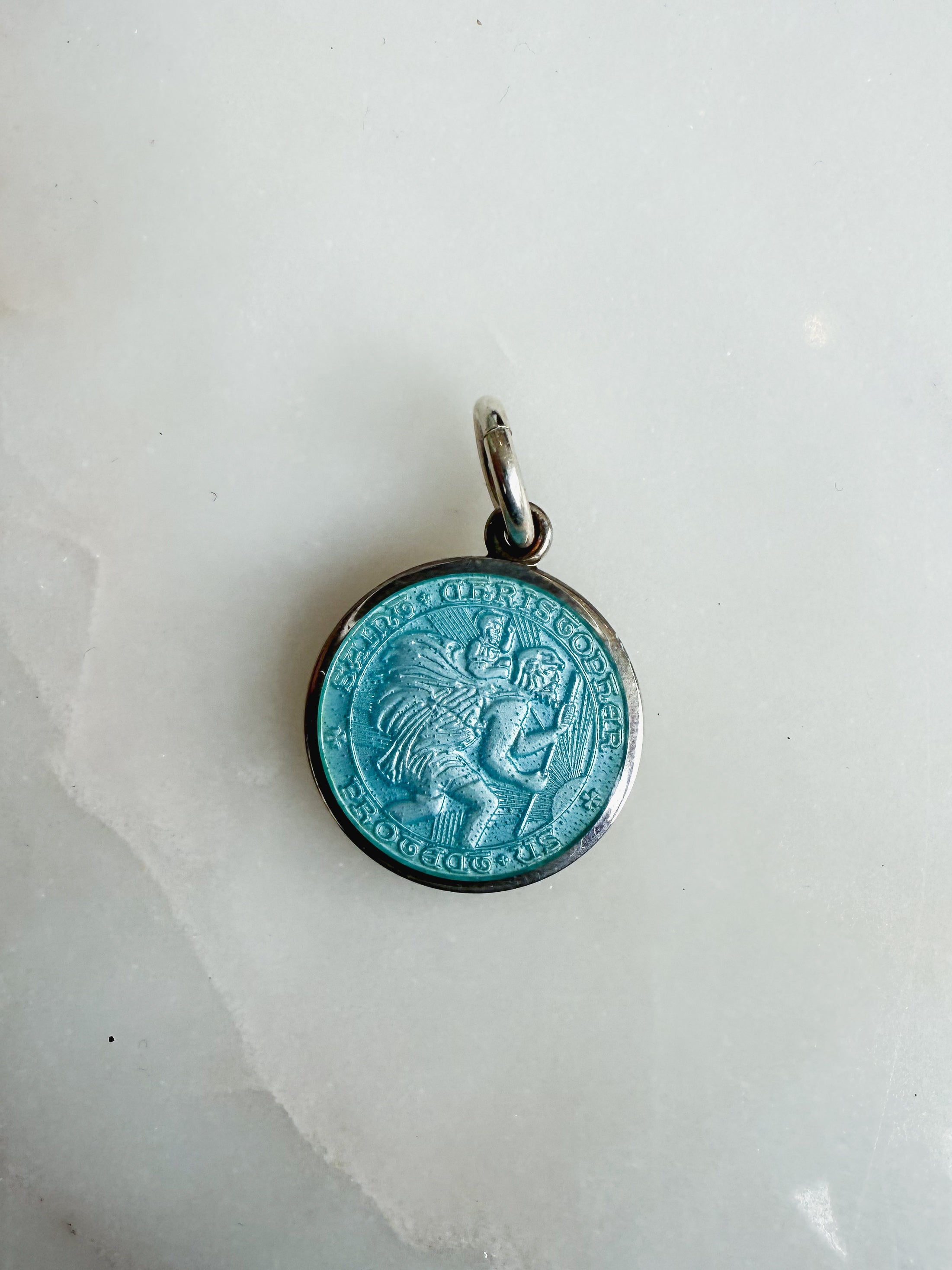 Vintage Sterling Enamel Pendant, Old St. Christopher Medal