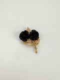 Vintage black rose with gold leaves brooch