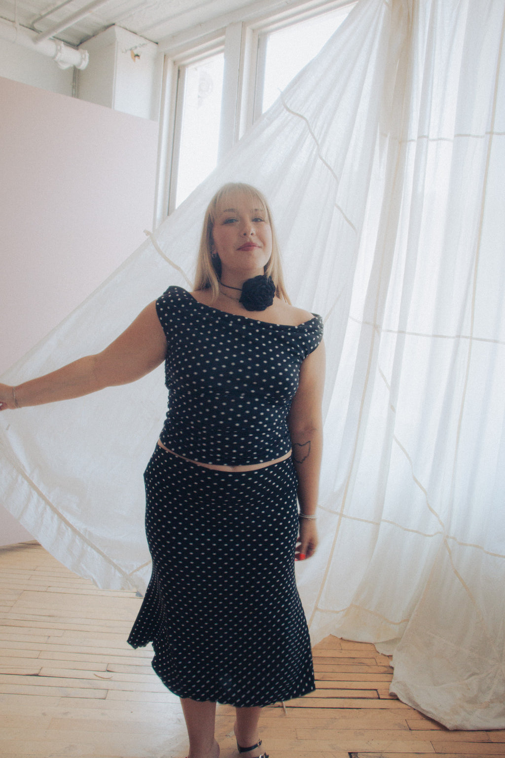 Bobbie Top | Black and White Polka Dot Asymmetrical Top