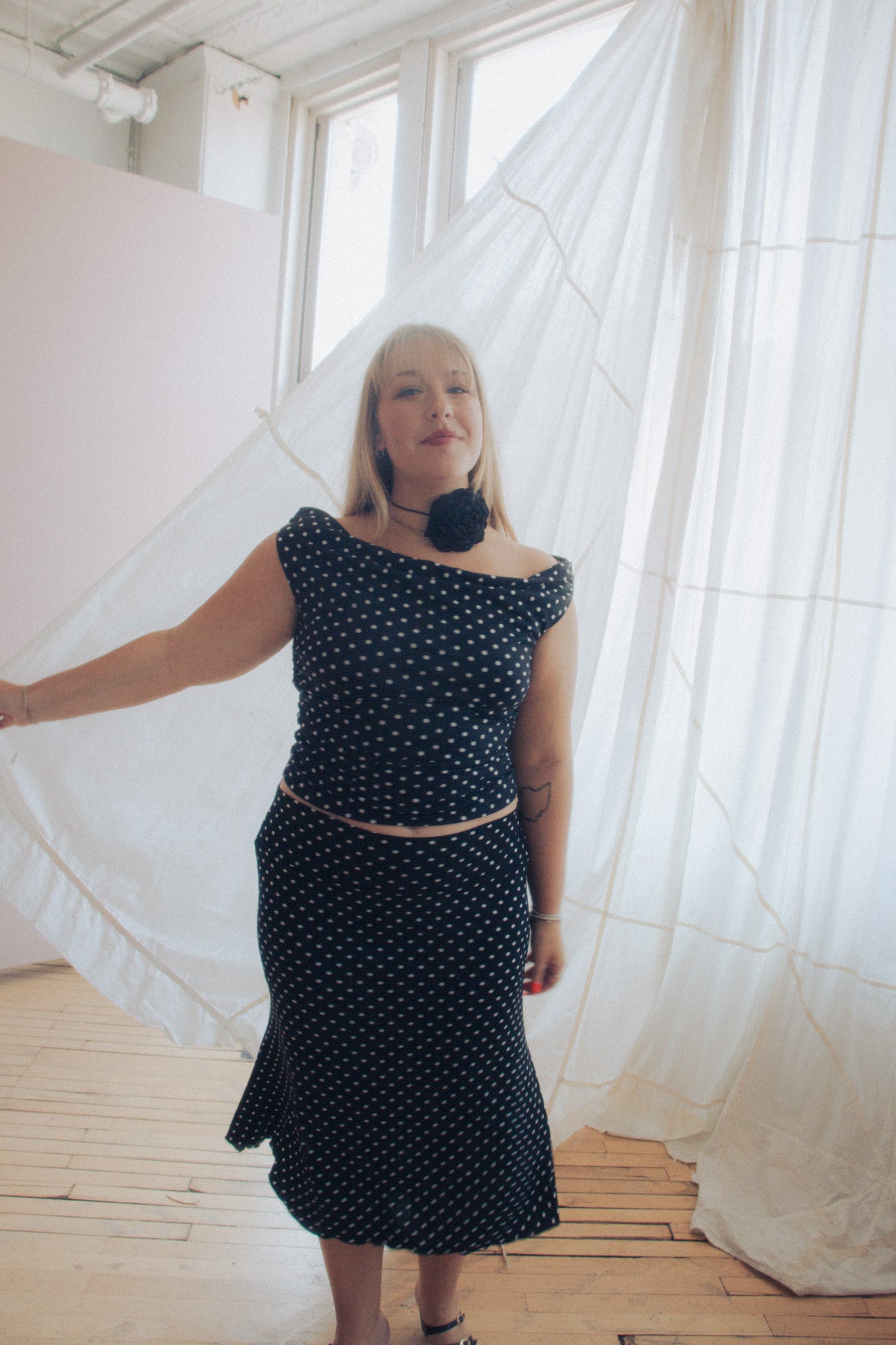 Bobbie Top | Black and White Polka Dot Asymmetrical Top