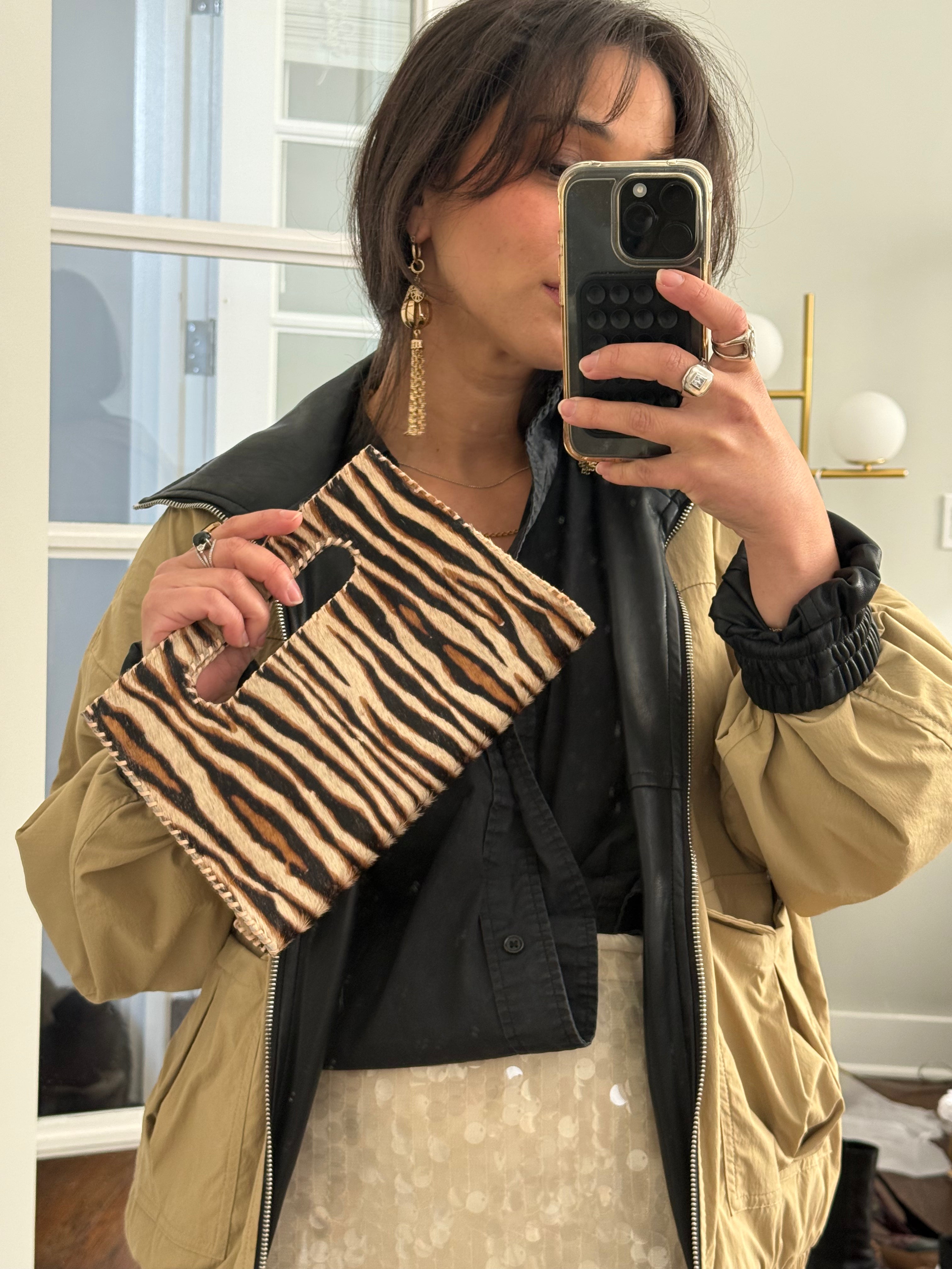Mia Clutch Brown Cowhide Hair on  Leather