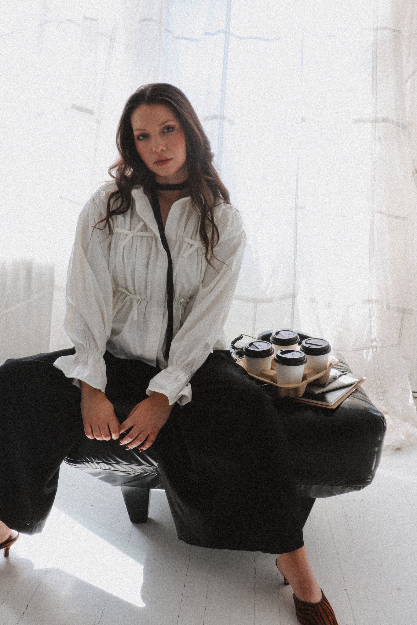 Mia Button Down | Gathered Long Sleeve Top