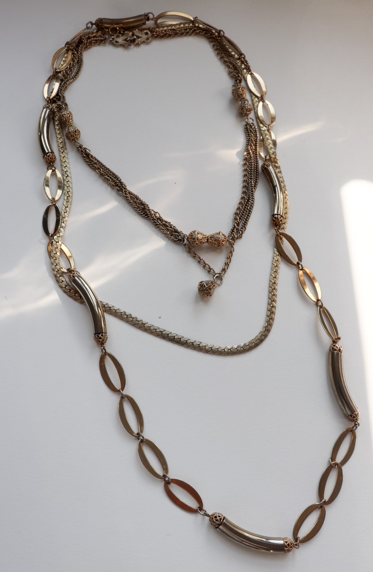 Vintage Gold Chunky Stack | Gold Snake Chain, Gold Tassel Pendent, Gold circle chain