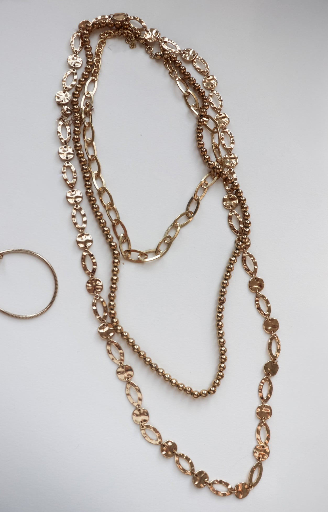 Vintage Gold Circle Necklace Stack | Gold ball chain, gold circle chain, and gold link chain