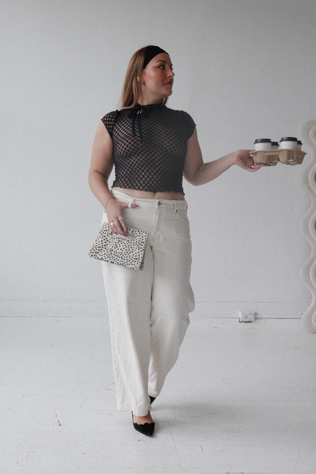 Sheer Polka Dot Top with Keyhole Tie Detail