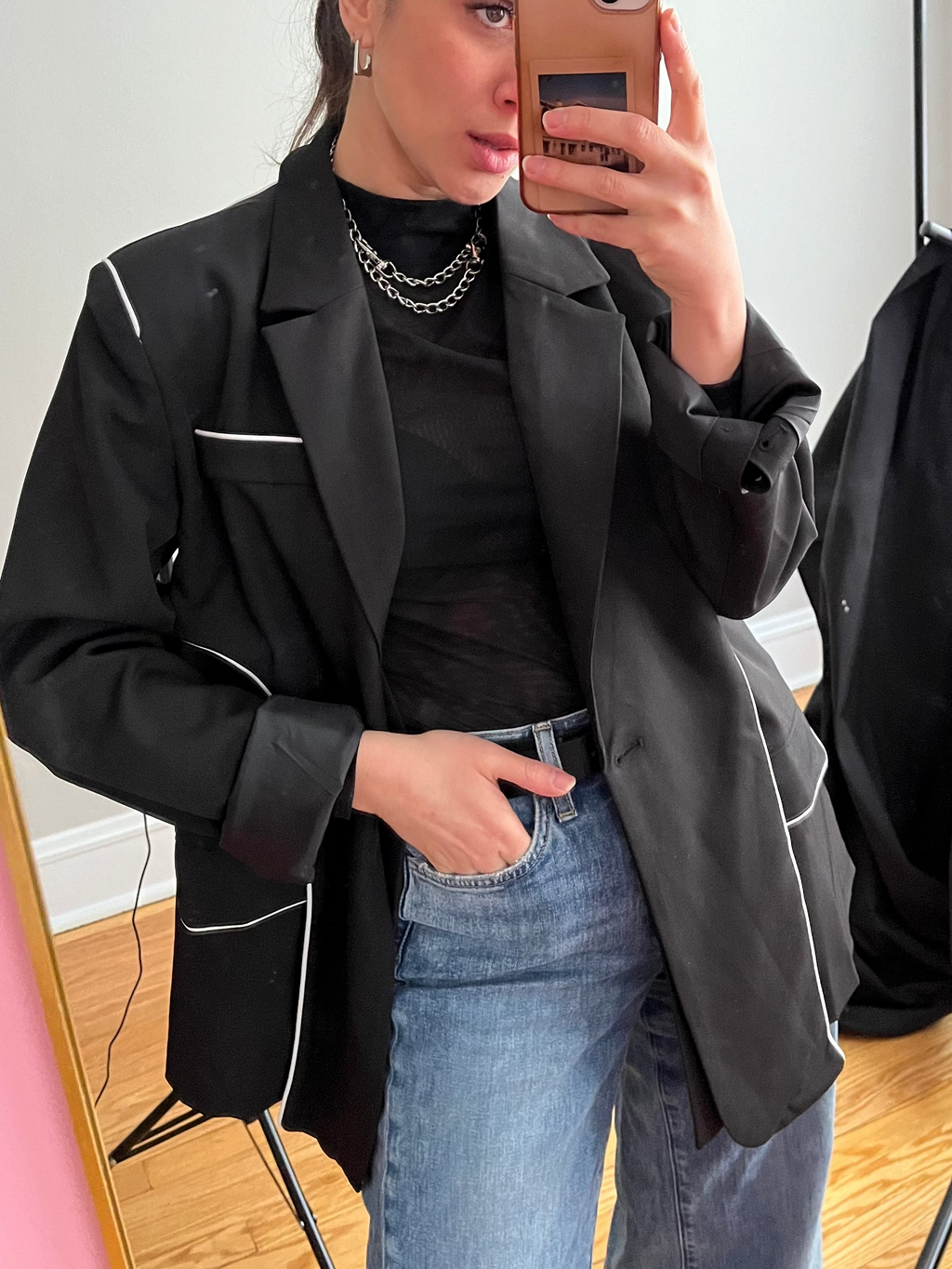 Veronica Blazer | Black Lapel Blazer with Trim Contrast