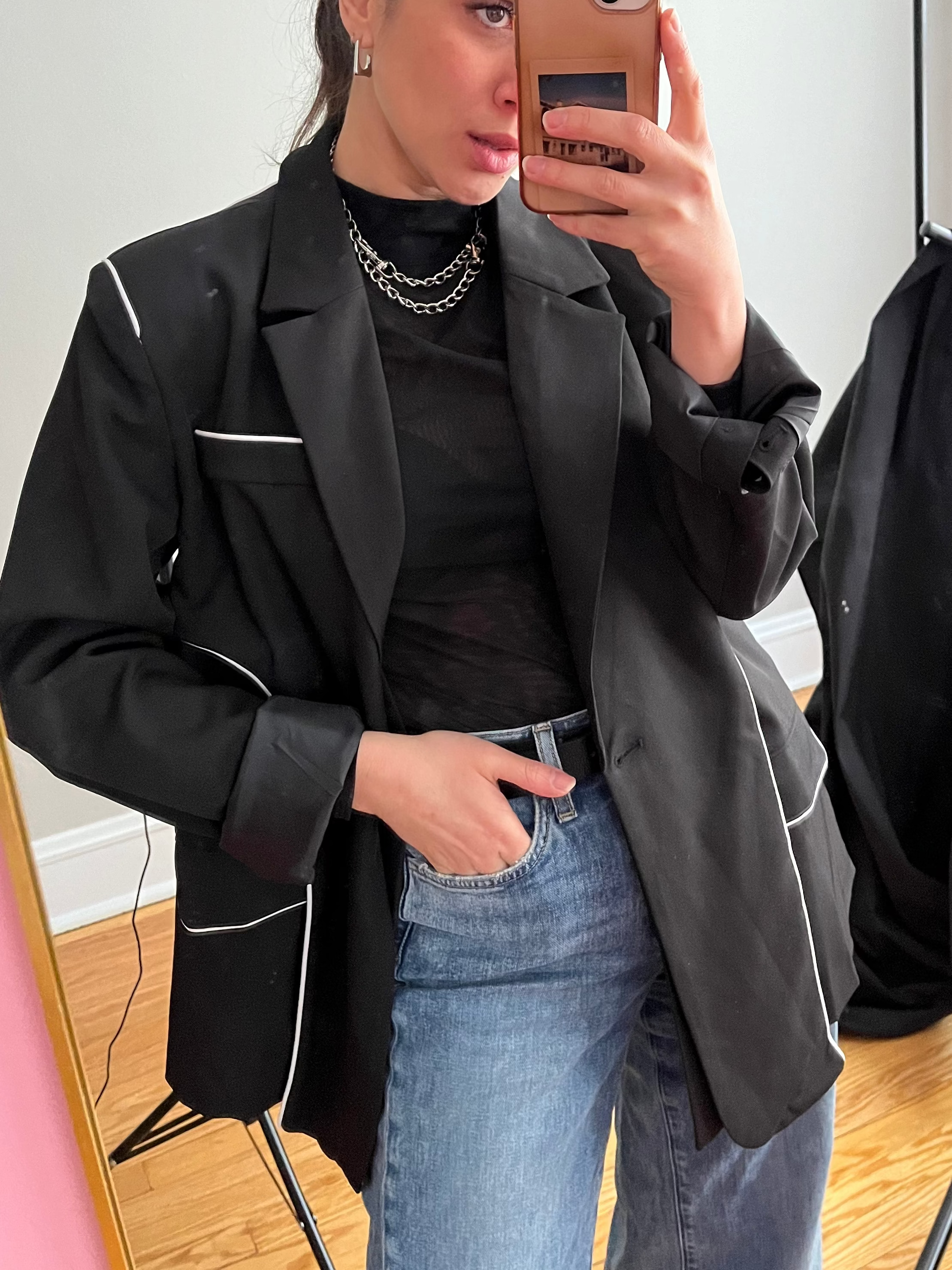 Veronica Blazer | Black Lapel Blazer with Trim Contrast