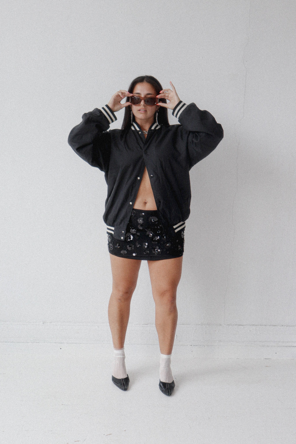 Vintage Black Satin Varsity Bomber Jacket
