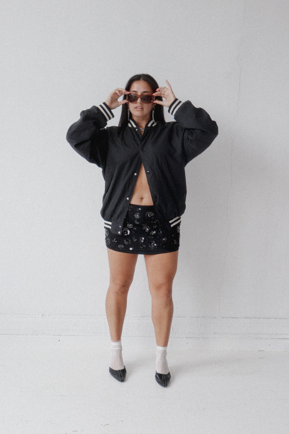 Vintage Black Satin Varsity Bomber Jacket
