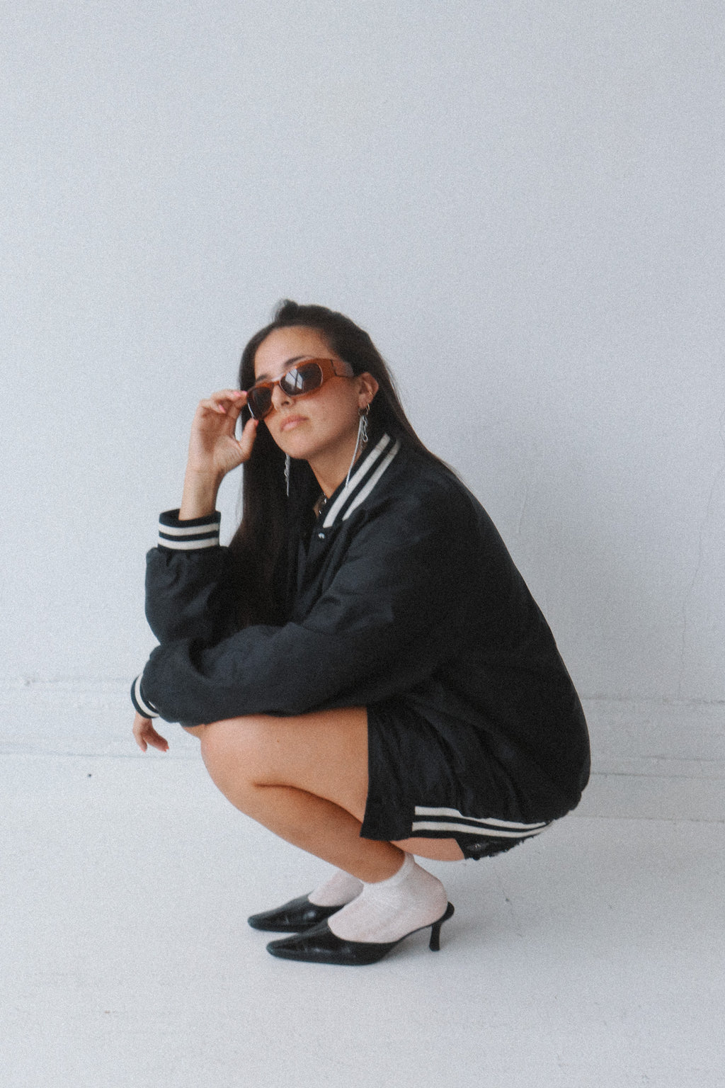 Vintage Black Satin Varsity Bomber Jacket