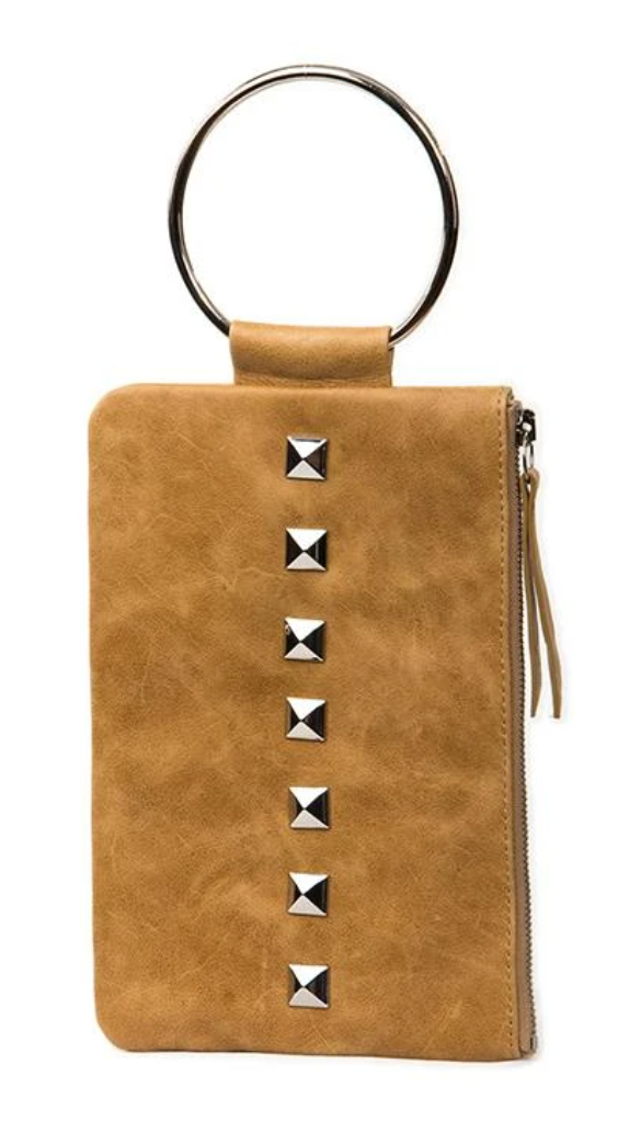 Degroot Leather Wrist Clutch with Silver Grommets