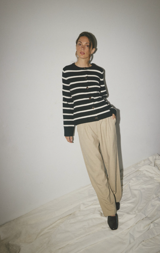 Meg Cardigan | Black and White Stripe Button Cardigan