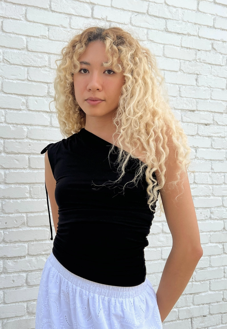Sophia Top | Black Rouched One Shoulder Tie Top