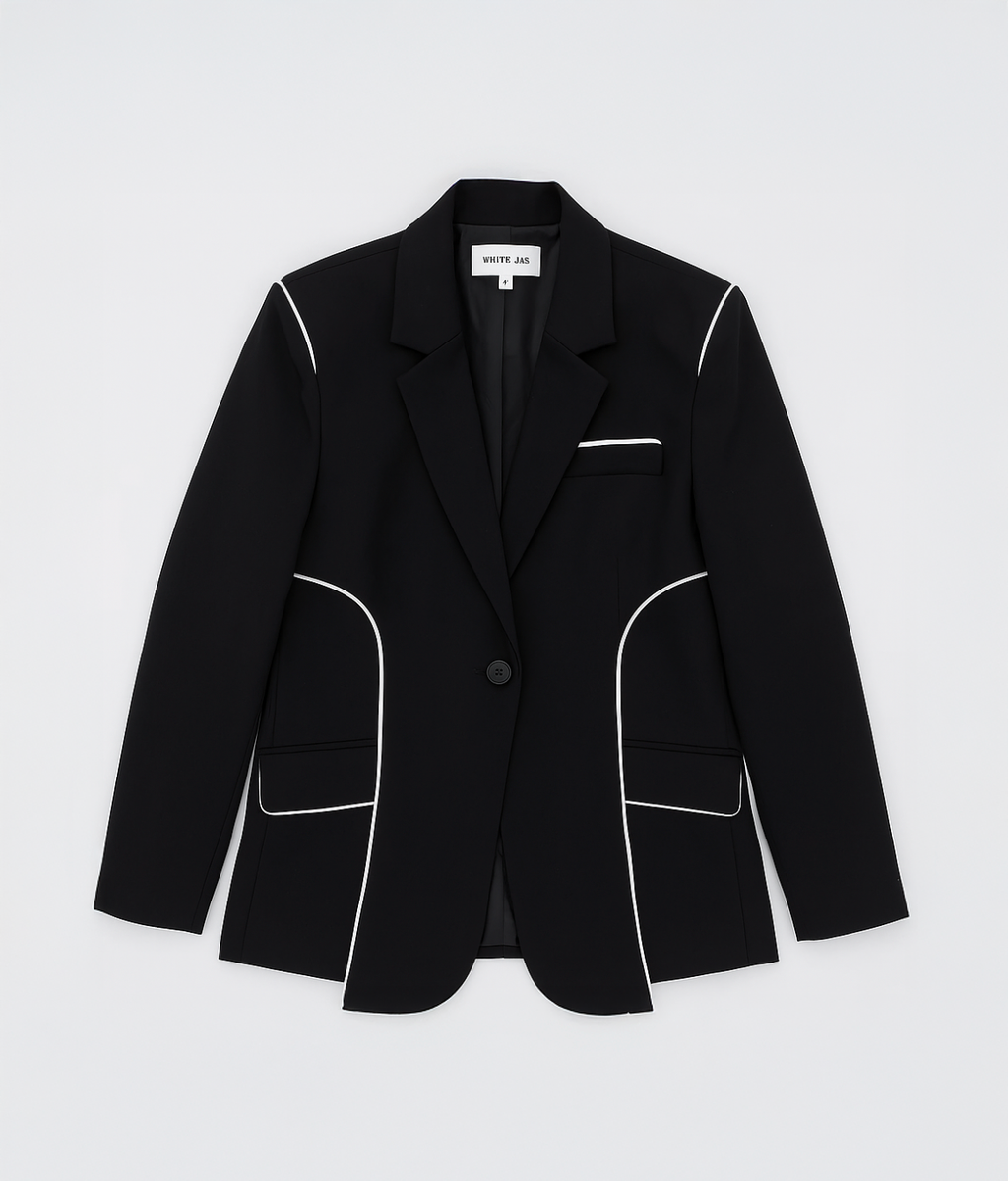 Veronica Blazer | Black Lapel Blazer with Trim Contrast