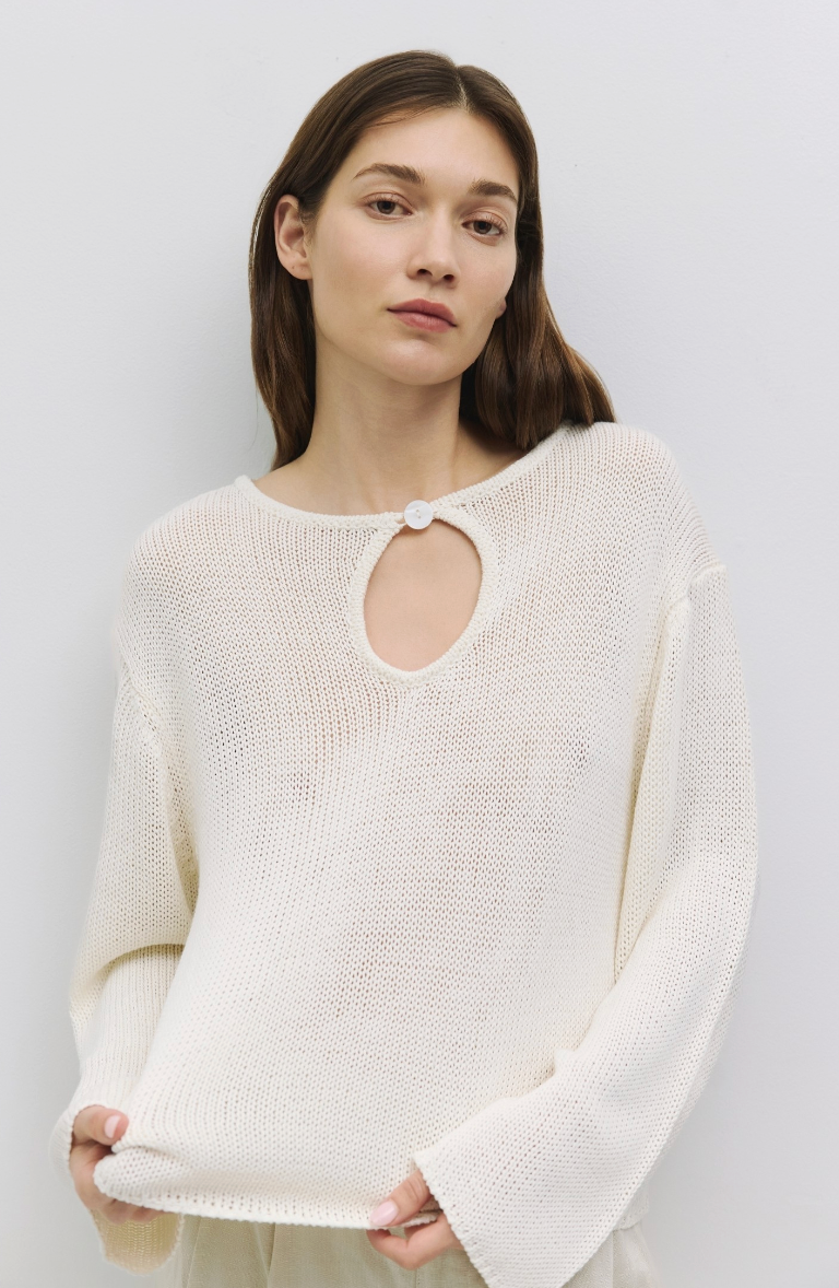 Tala Sweater | Front cut-out with a button closure drop shoulder knit