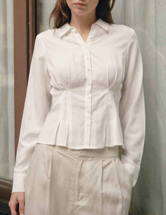 Gracie Top | Pleated Waistline Button-down Top