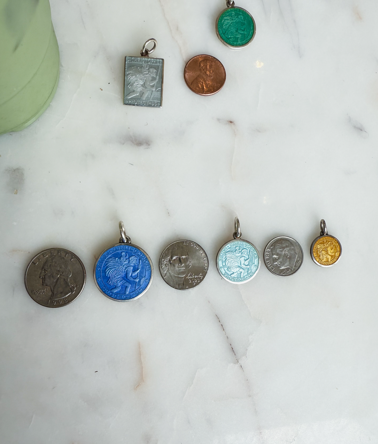 Vintage Sterling Enamel Pendant, Old St. Christopher Medal