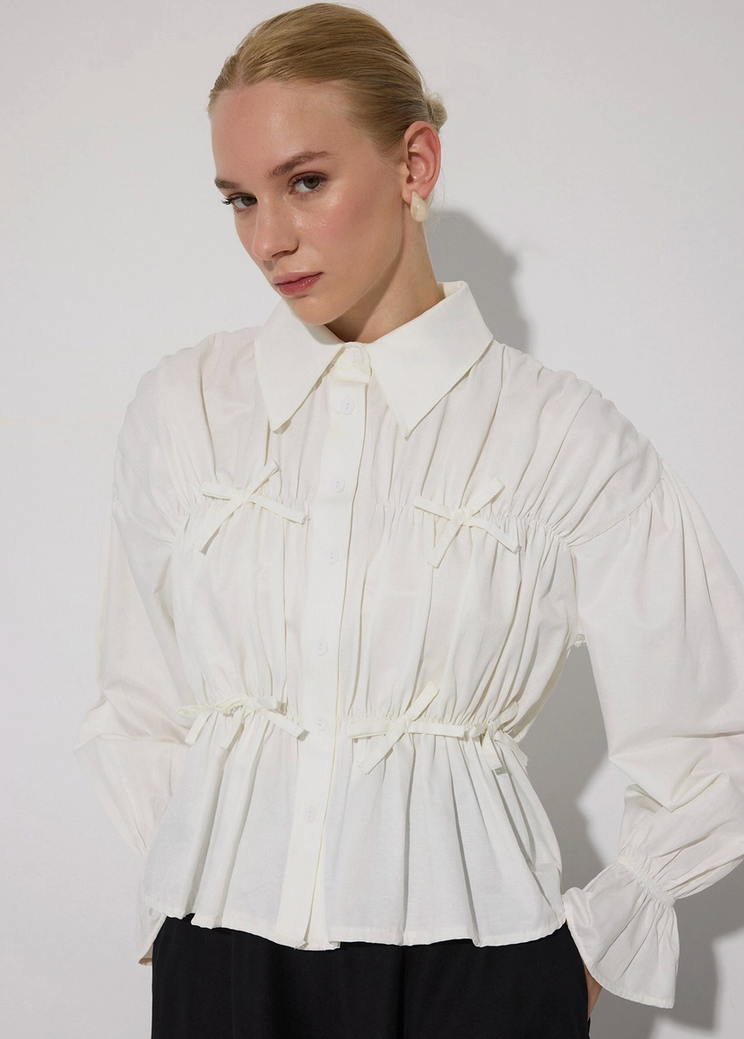 Mia Button Down | Gathered Long Sleeve Top