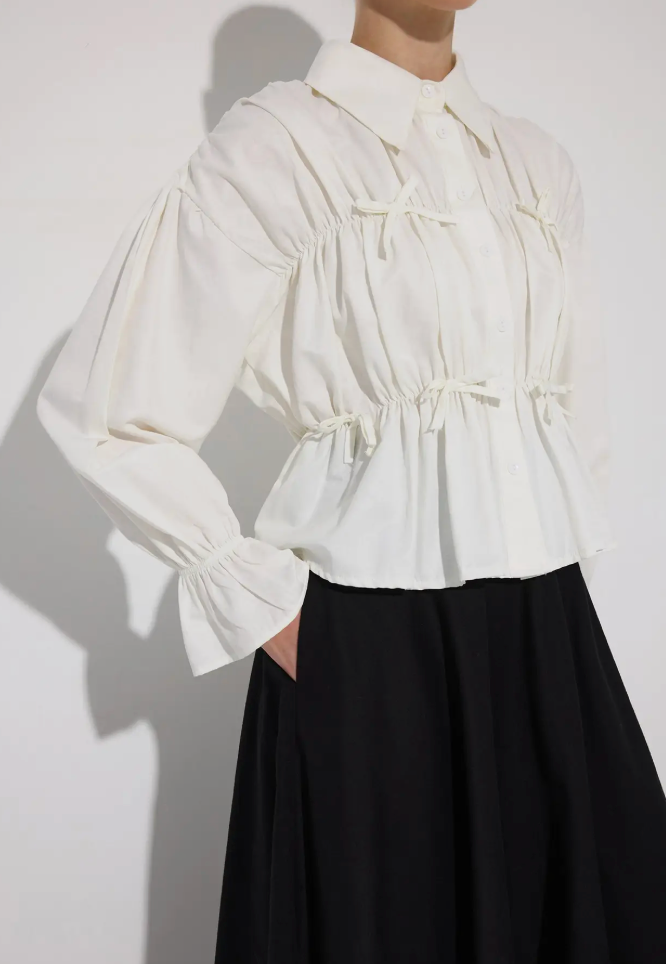 Mia Button Down | Gathered Long Sleeve Top