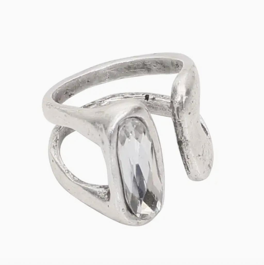 Handmade Crystal Asymmetrical Adjustable Brass Ring