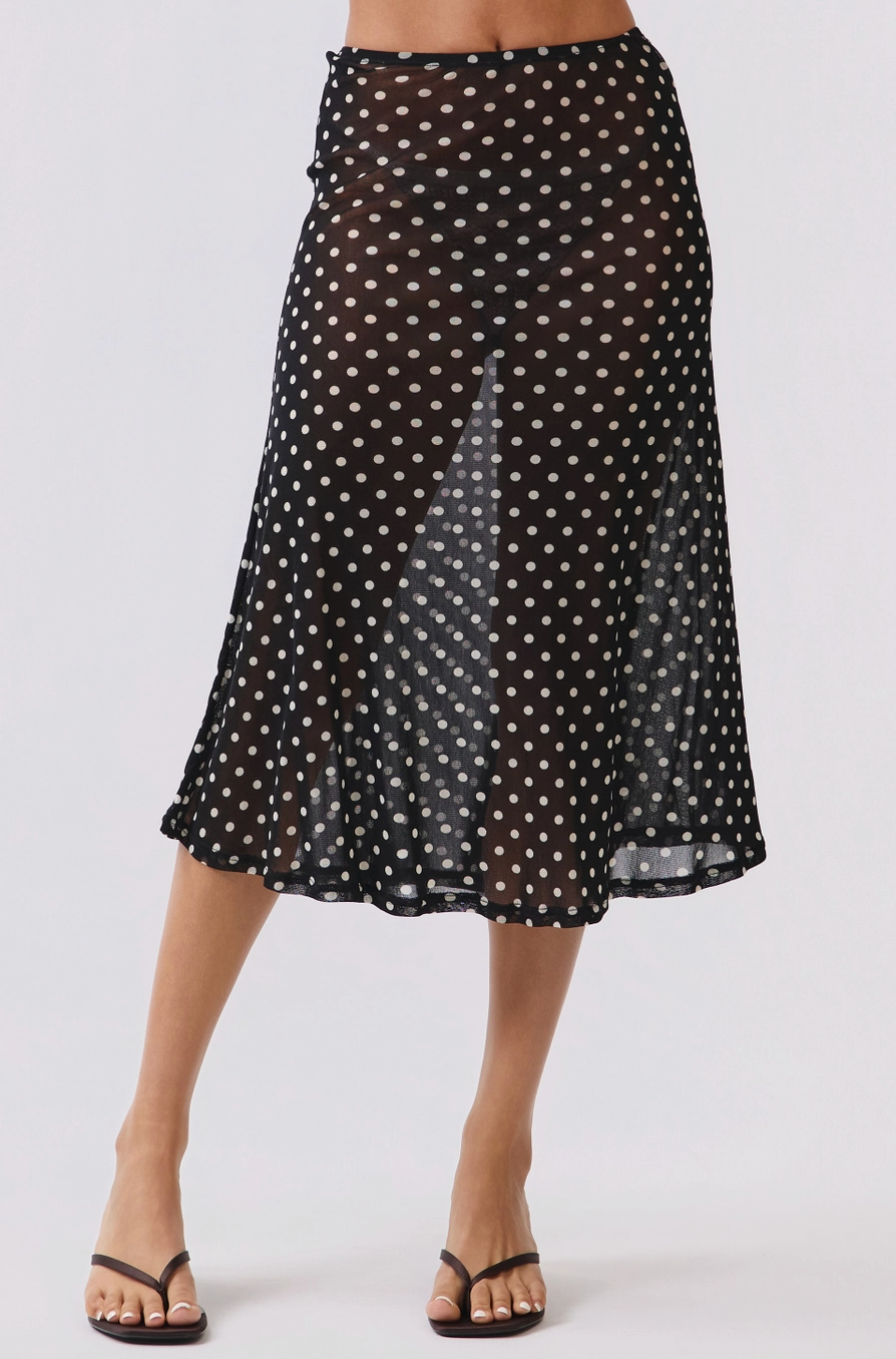 Sheer Polka Dot Midi Skirt