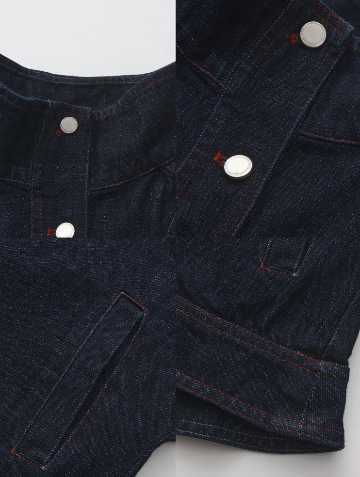 Classic Stand Collar Fitted Denim Jacket