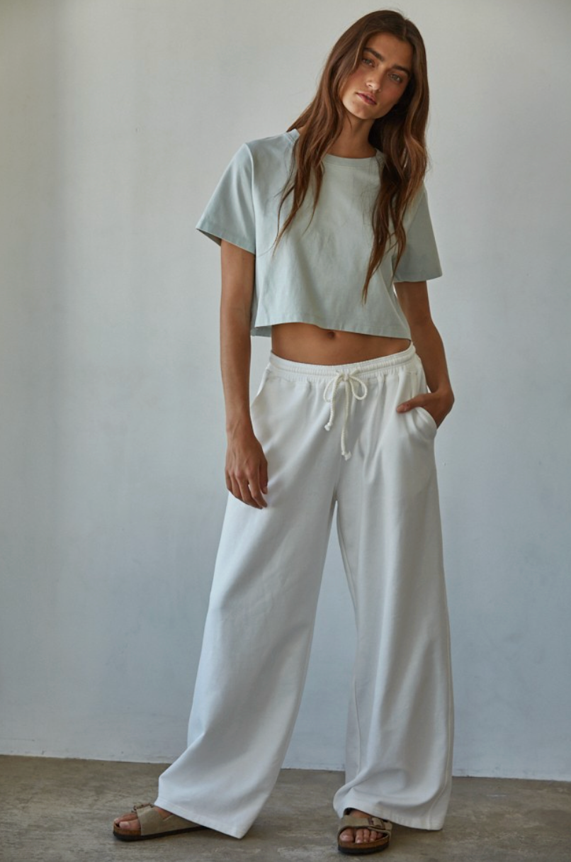 Eve Pants | White Cotton French Terry Wide Leg Pants
