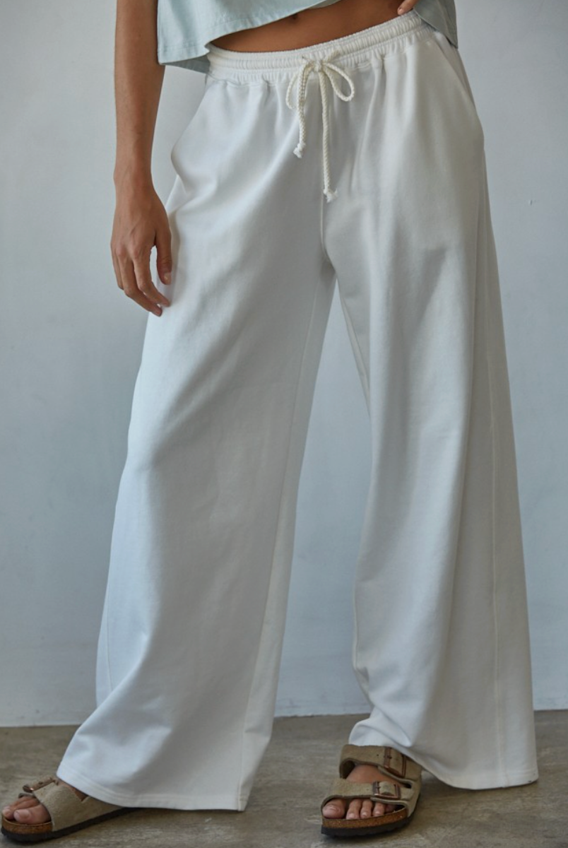 Eve Pants | White Cotton French Terry Wide Leg Pants