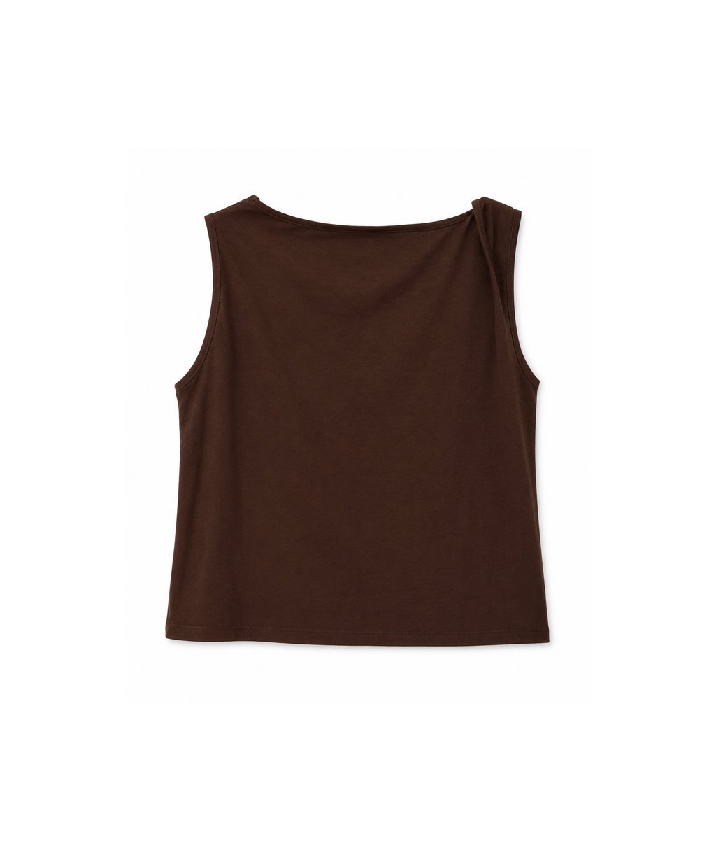 Lisbon Tank | Chocolate Brown Tank Top with Asymmetrical Side Twist